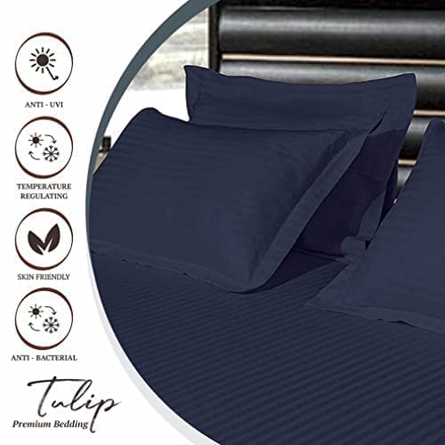 Navy blue satin stripe pillow covers folded view