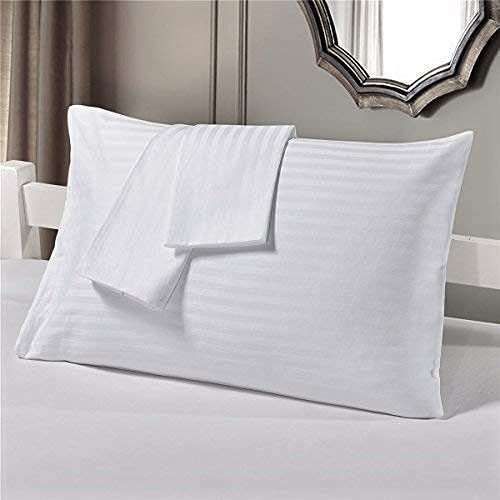 210 TC Pure Cotton Bag Type Satin Stripe Pillow Covers - White