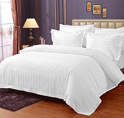 Pure Cotton Pillow Covers with Satin Stripe - White
