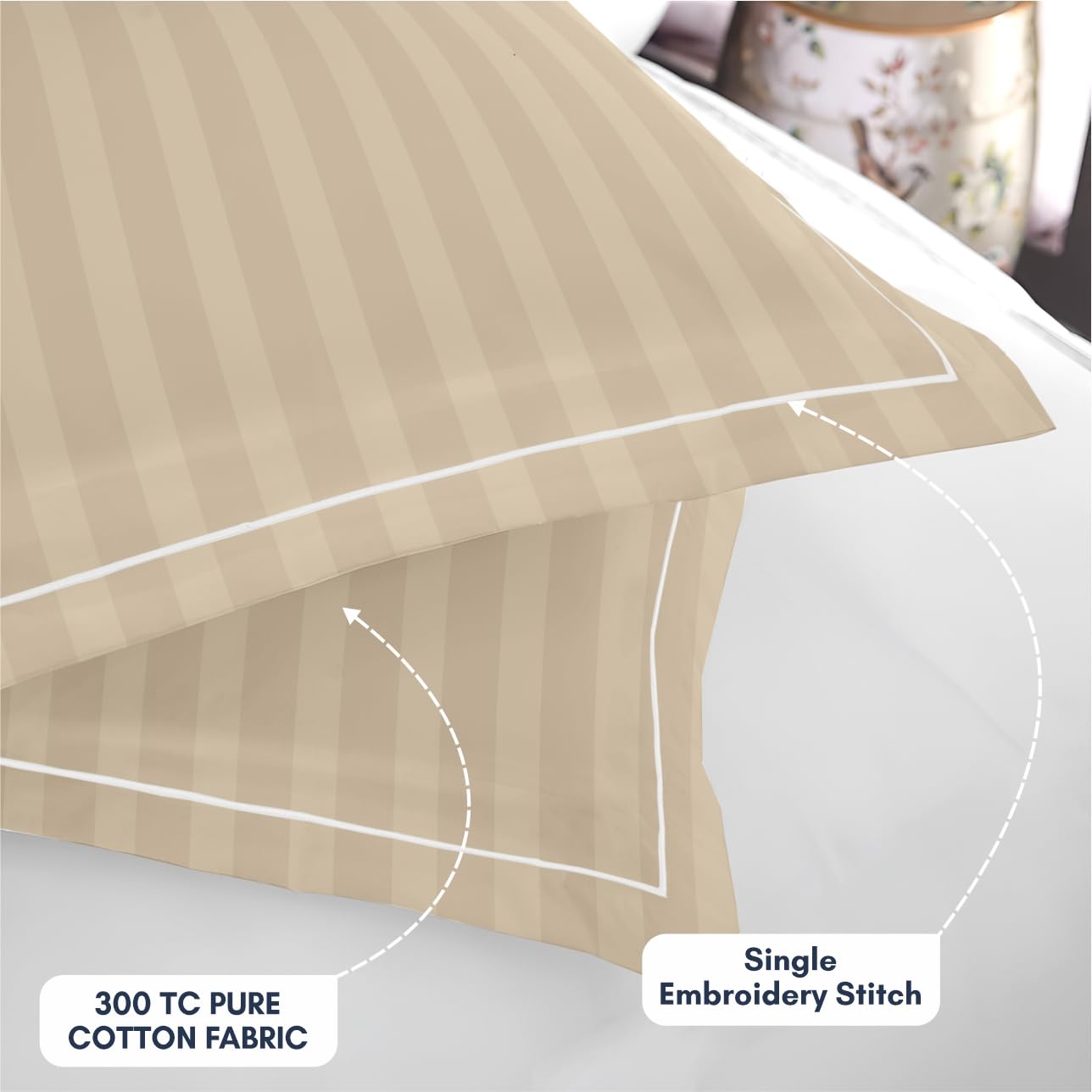 Customizable Cotton Dyed Elysian Satin Stripes Bedsheet- Beige