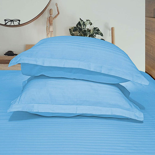 Pure Cotton Pillow Covers with Satin Stripe - Sky Blue