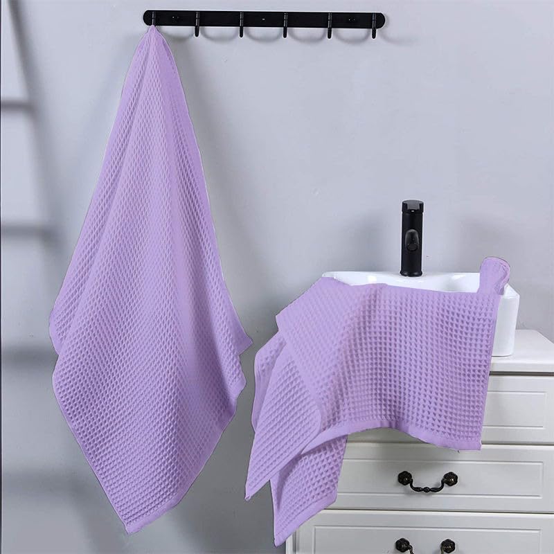 Pure Cotton Waffle Hand Towels - Lavender