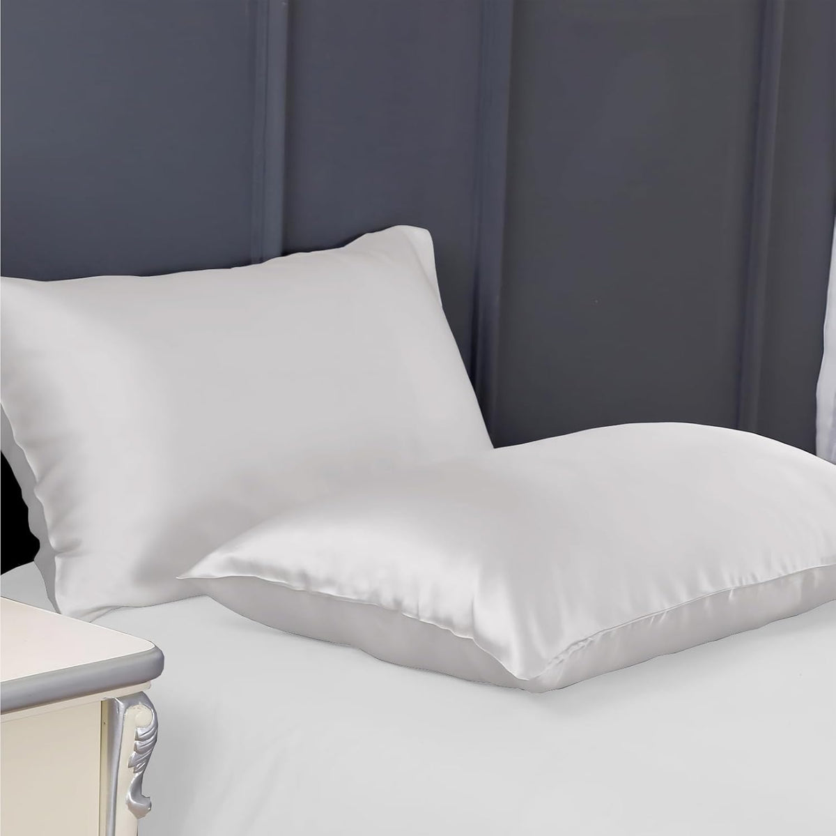 300 TC Art Silk Satin Pillow Cover Set - Pearl White