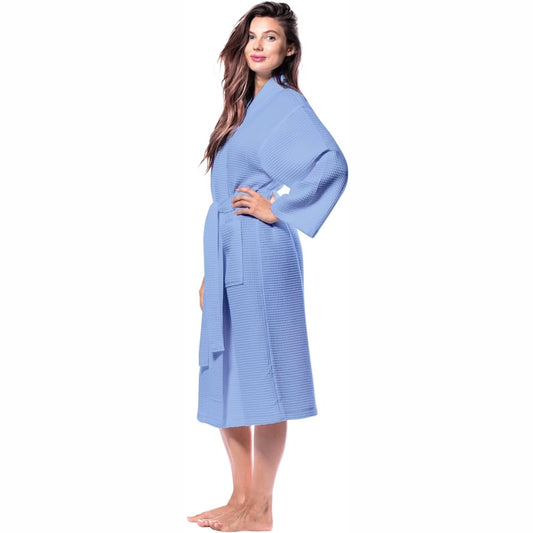 Pure Cotton Unisex Waffle Bath Robe - Sky Blue