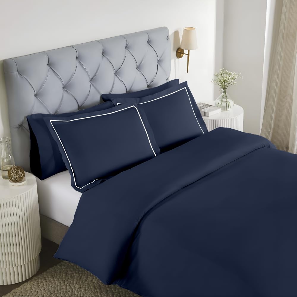 Elegance 250 TC pure cotton king size bedsheet in navy blue