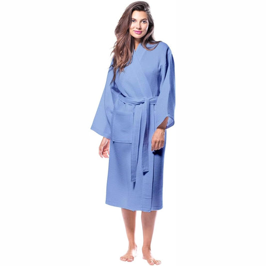 Pure Cotton Unisex Waffle Bath Robe - Sky Blue