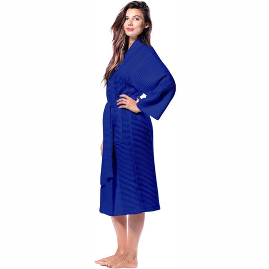 Pure Cotton Unisex Waffle Bath Robe - Royal Blue