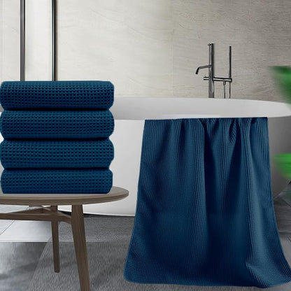 Pure Cotton Waffle Bath Towel - Navy Blue