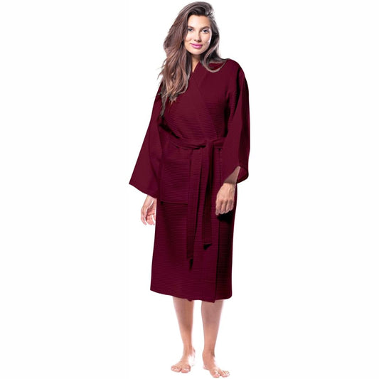 Pure Cotton Unisex Waffle Bath Robe - Maroon