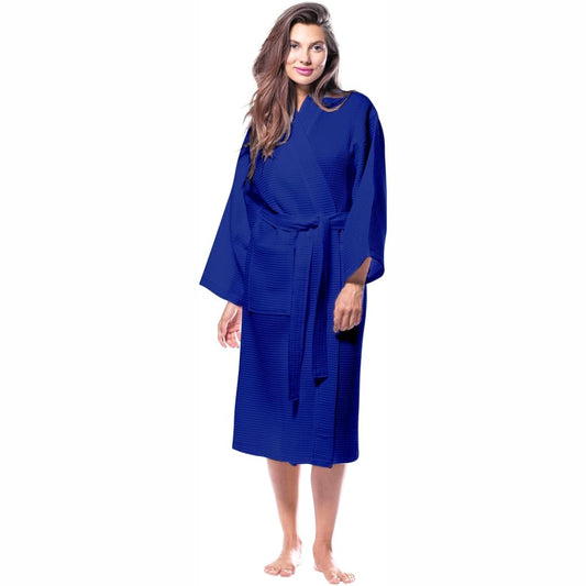 Pure Cotton Unisex Waffle Bath Robe - Royal Blue