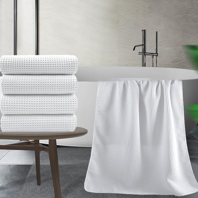 Pure Cotton Waffle Bath Towel - White