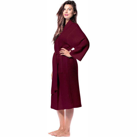 Pure Cotton Unisex Waffle Bath Robe - Maroon