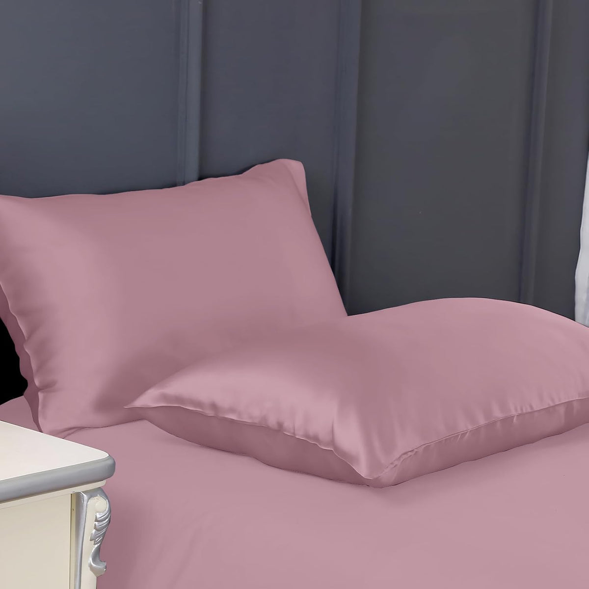 300 TC art silk satin pillow cover set in rose
