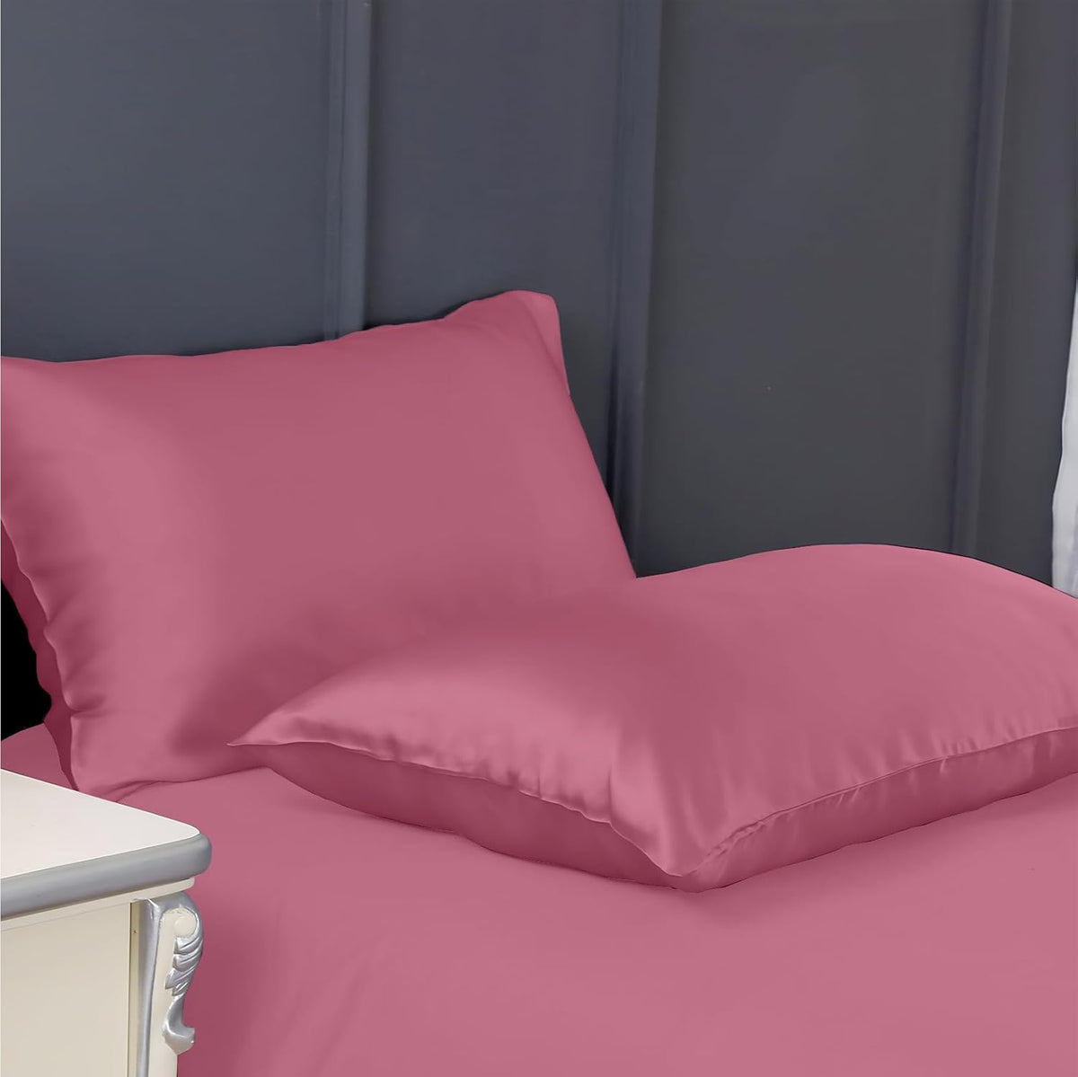 300 TC art silk satin pillow cover set in pink