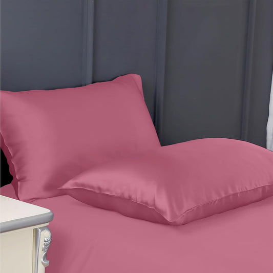 300 TC Art Silk Satin Pillow Cover Set - Pink