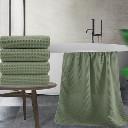 Pure Cotton Waffle Bath Towel - Sage Green