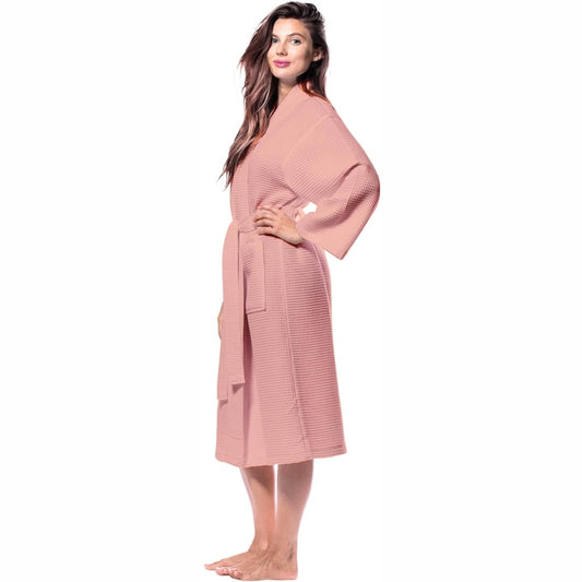 Pure Cotton Unisex Waffle Bath Robe - Peach