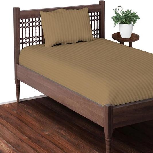 Satin Striped Single Bedsheet - Khaki