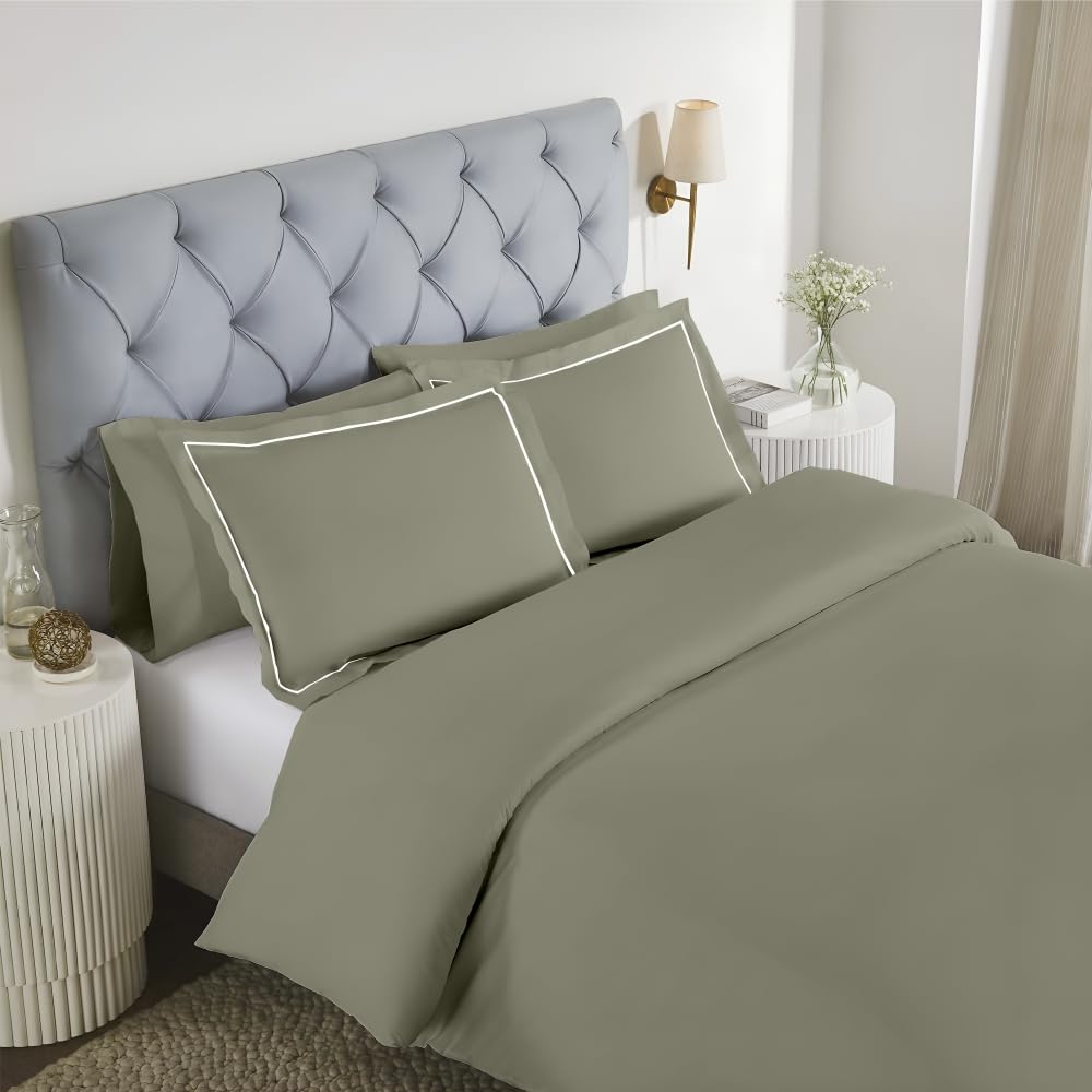 Elegance 250 TC pure cotton king size bedsheet in sage green