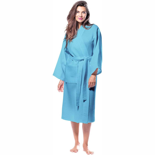 Pure Cotton Unisex Waffle Bath Robe - Turquoise Blue