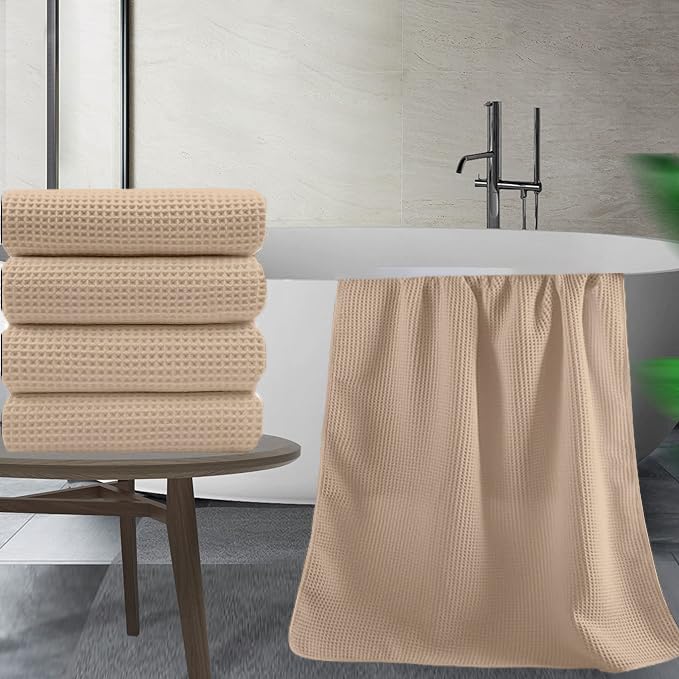 Pure Cotton Waffle Bath Towel - Beige