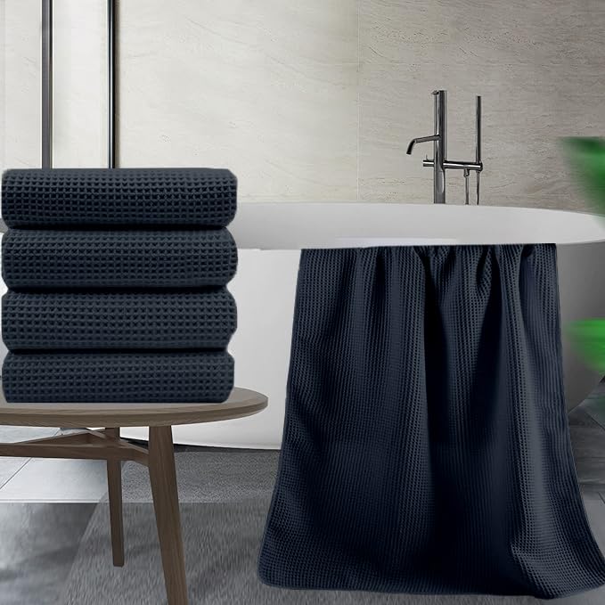 Pure Cotton Waffle Bath Towel - Charcoal