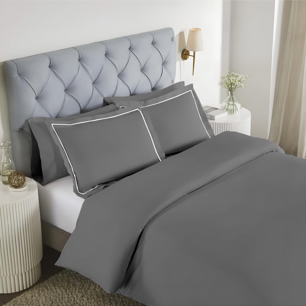 Elegance 250 TC pure cotton king size bedsheet in dark grey