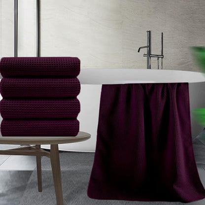 Pure Cotton Waffle Bath Towel - Wine