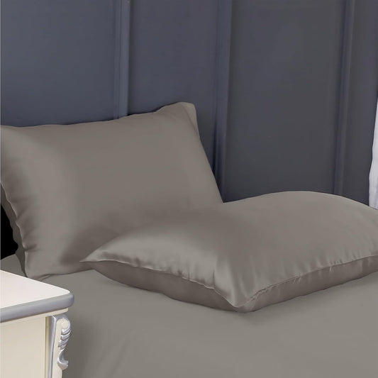 300 TC Art Silk Satin Pillow Cover Set - Grey