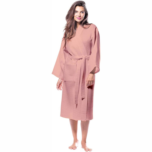 Pure Cotton Unisex Waffle Bath Robe - Peach