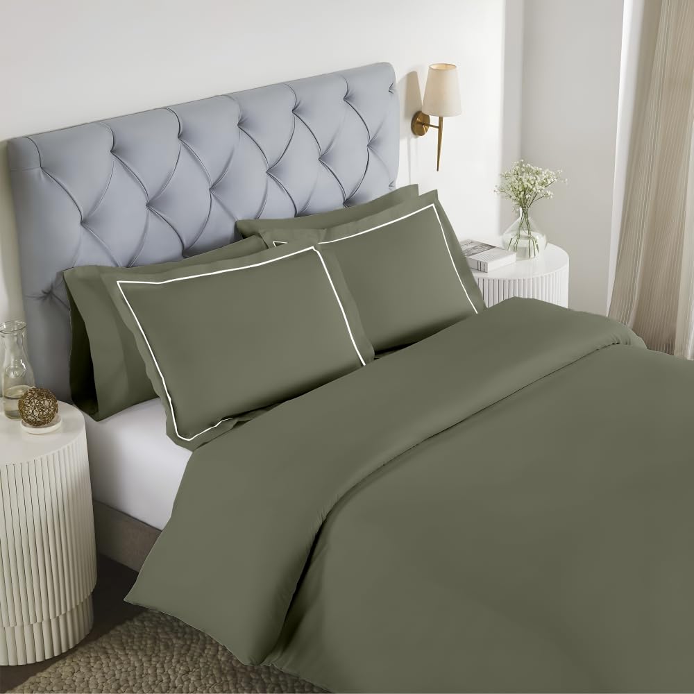 Elegance 250 TC pure cotton king size bedsheet in olive green