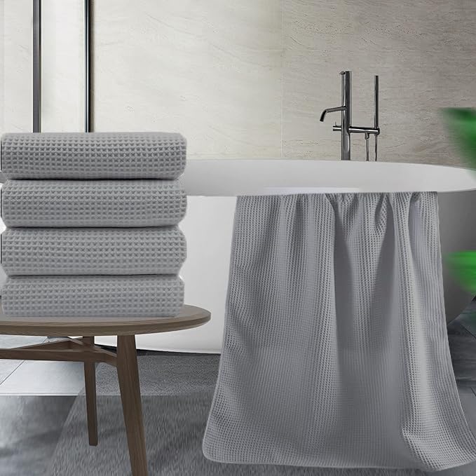 Pure Cotton Waffle Bath Towel - Silver