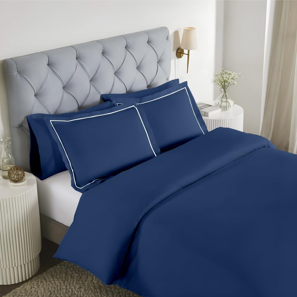 Elegance 250 TC pure cotton king size bedsheet in mediterranean blue