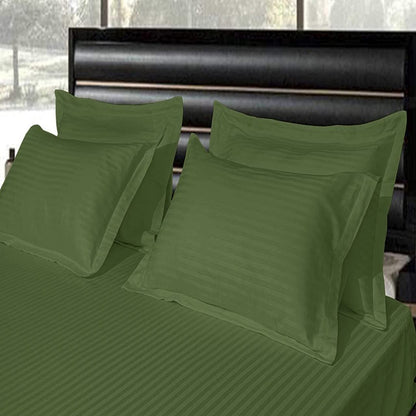 Pure Cotton Satin Stripe King Bedsheet - Olive Green