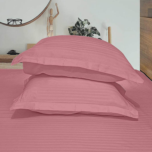 Pure Cotton Pillow Covers with Satin Stripe - Rose Pink