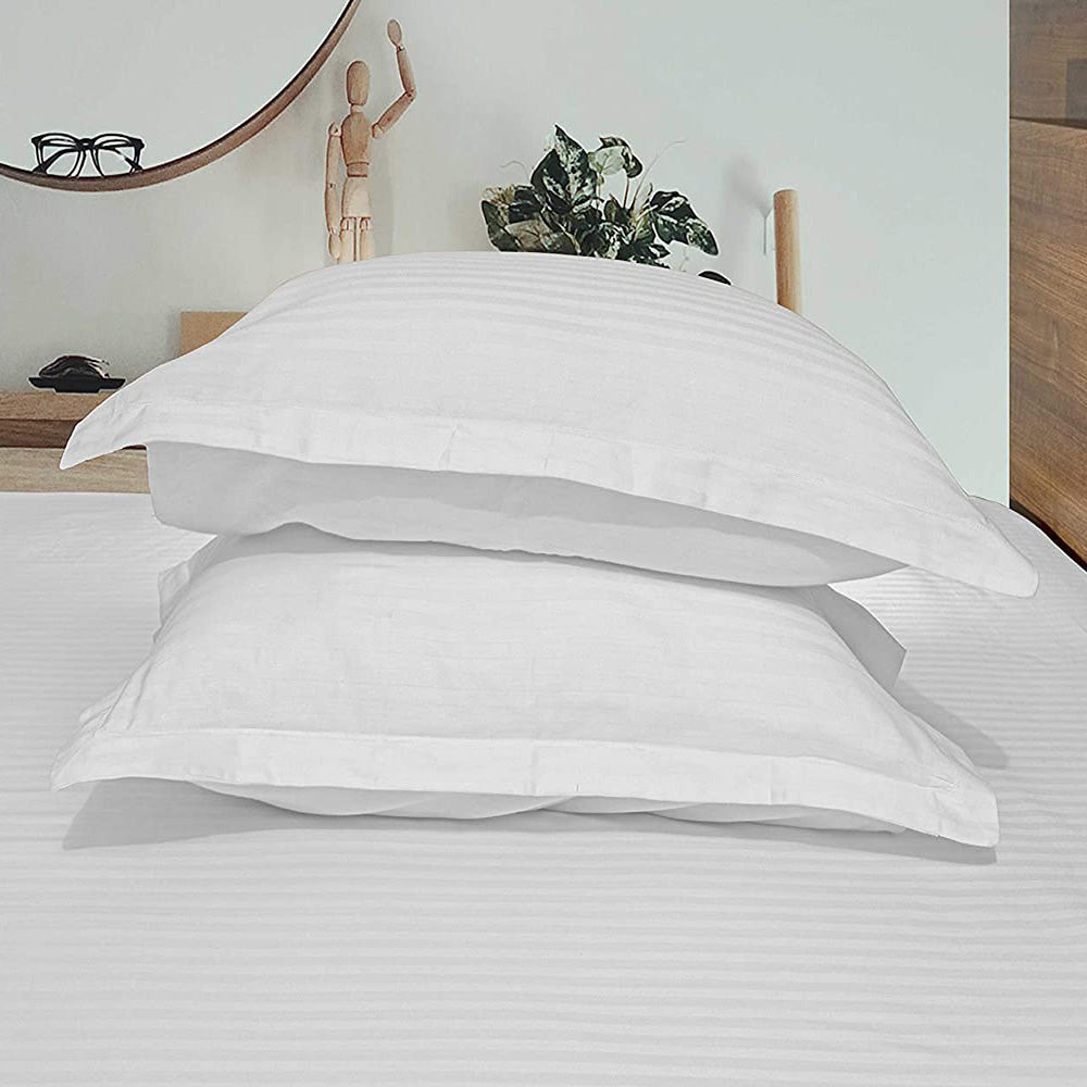 Pure Cotton Pillow Covers with Satin Stripe - White