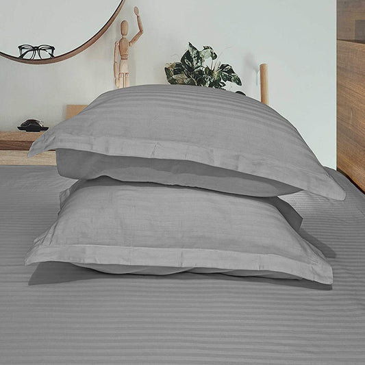 Pure Cotton Pillow Covers with Satin Stripe - Silver