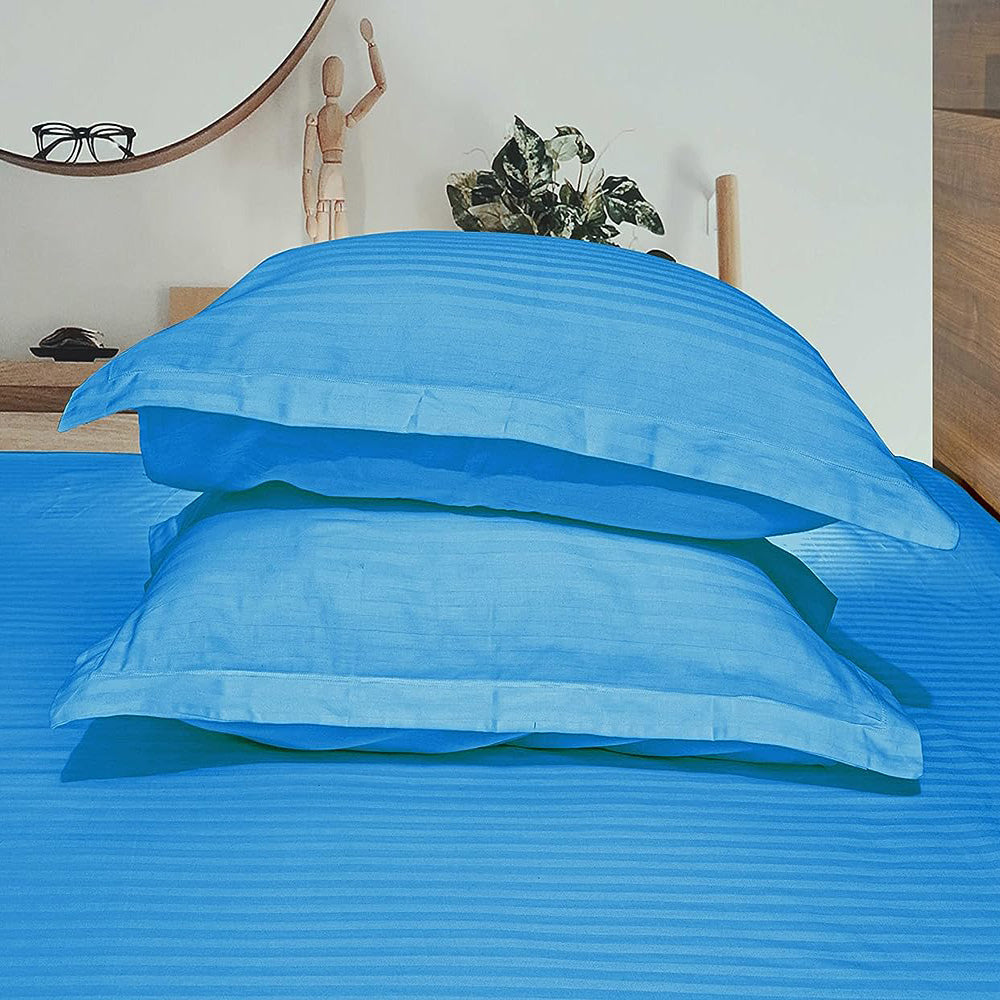 Pure cotton satin stripe pillow covers in sea green