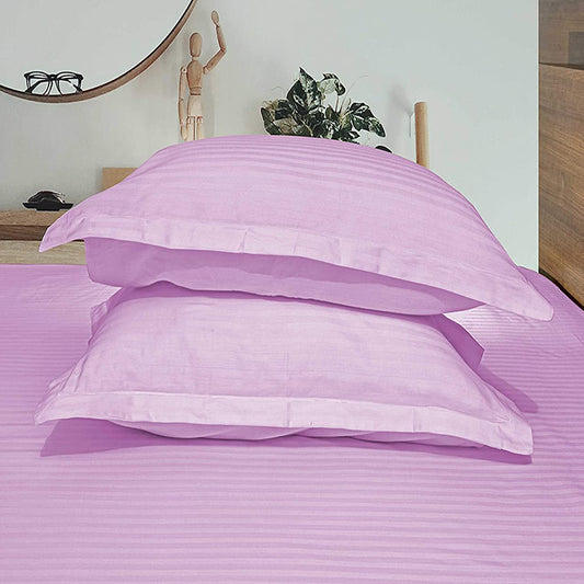 Pure Cotton Pillow Covers with Satin Stripe - Pink