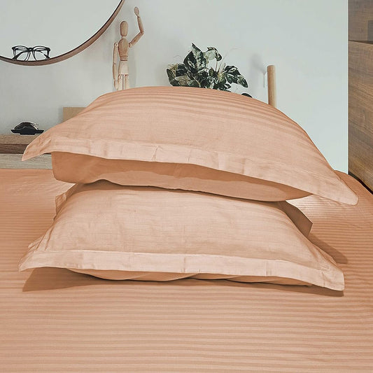 Pure Cotton Pillow Covers with Satin Stripe - Orange