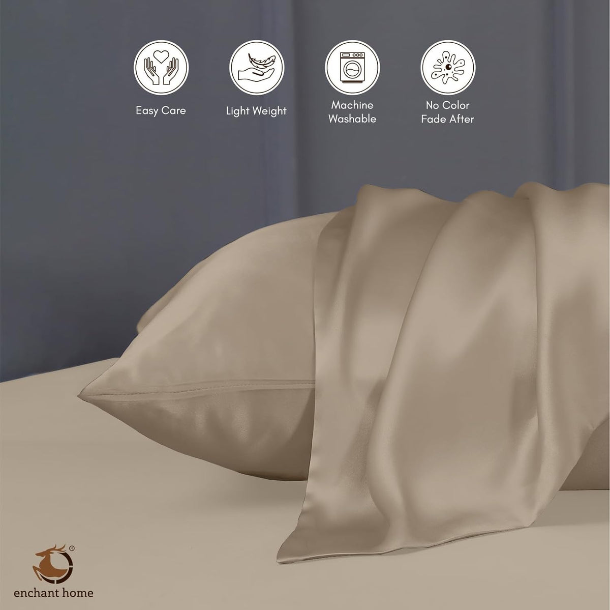 300 TC Art Silk Satin Pillow Cover Set - Beige