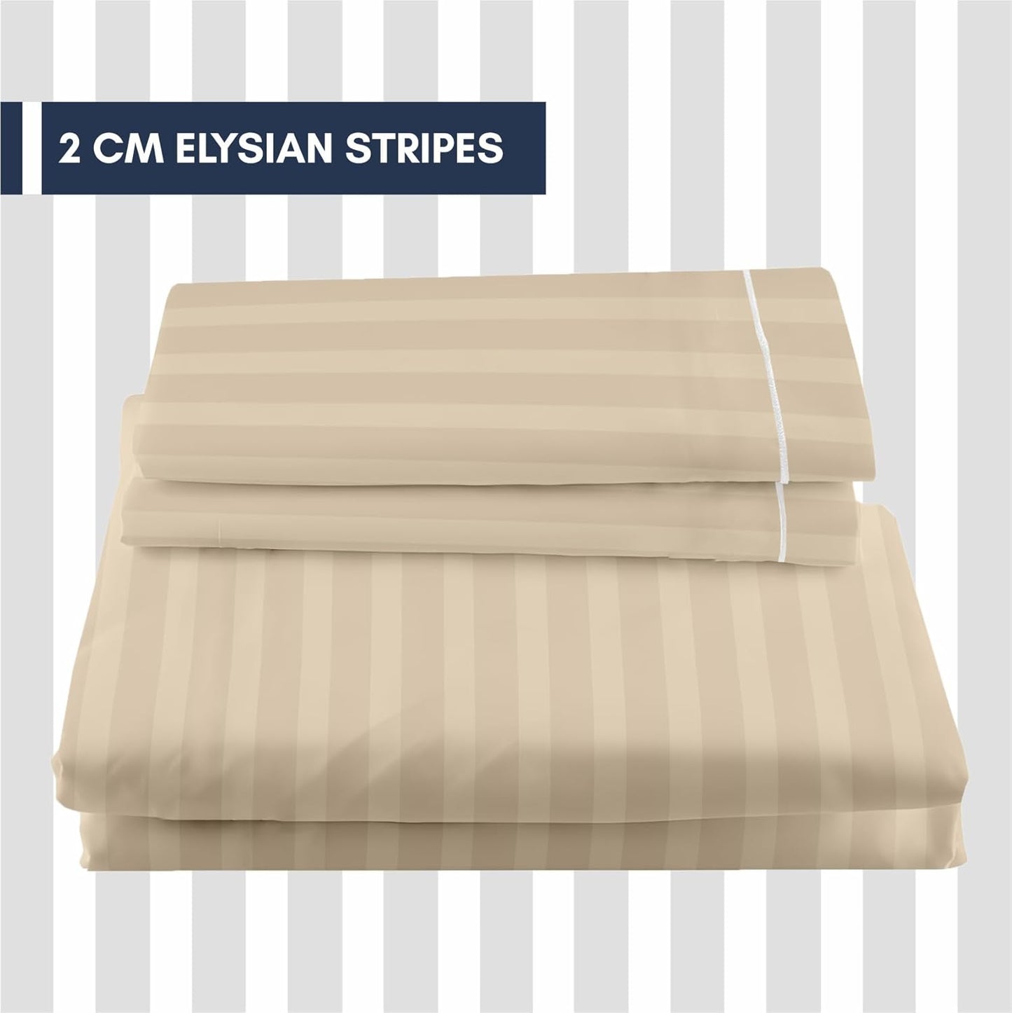 Customizable Cotton Dyed Elysian Satin Stripes Bedsheet- Beige