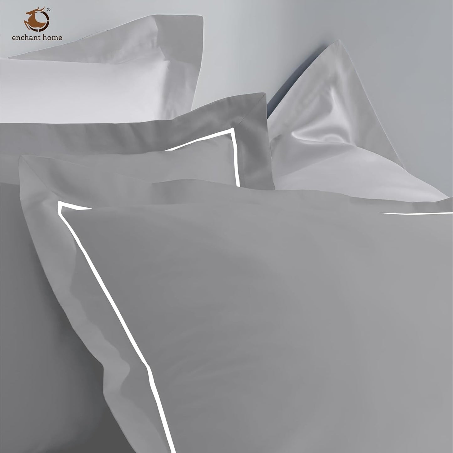Pure Cotton 300 TC Solid Pillow Cover Set - Silver
