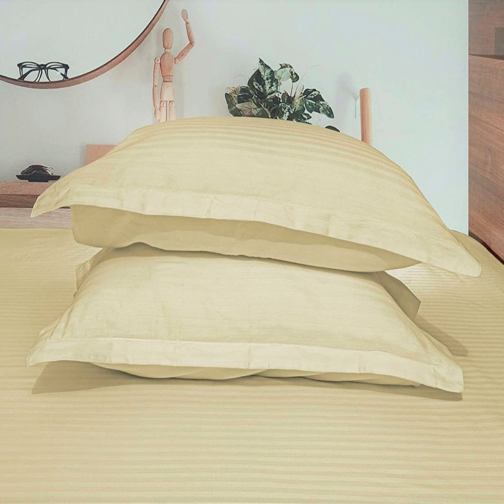 Pure cotton satin stripe pillow covers in light yellow