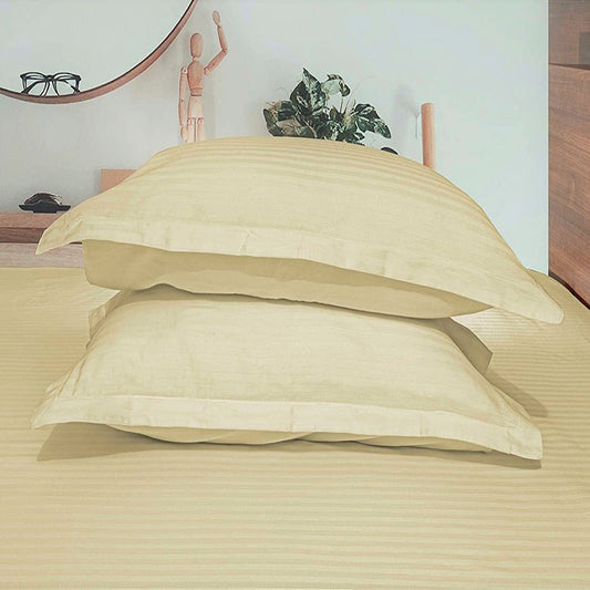 Pure Cotton Pillow Covers with Satin Stripe - Light Yellow