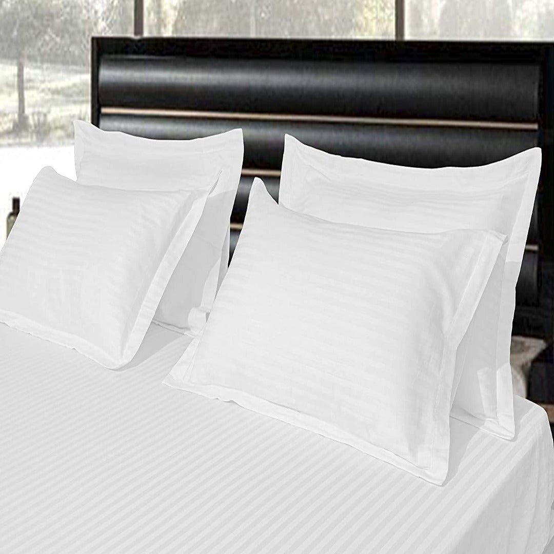 Pure Cotton Satin Stripe King Bedsheet - White