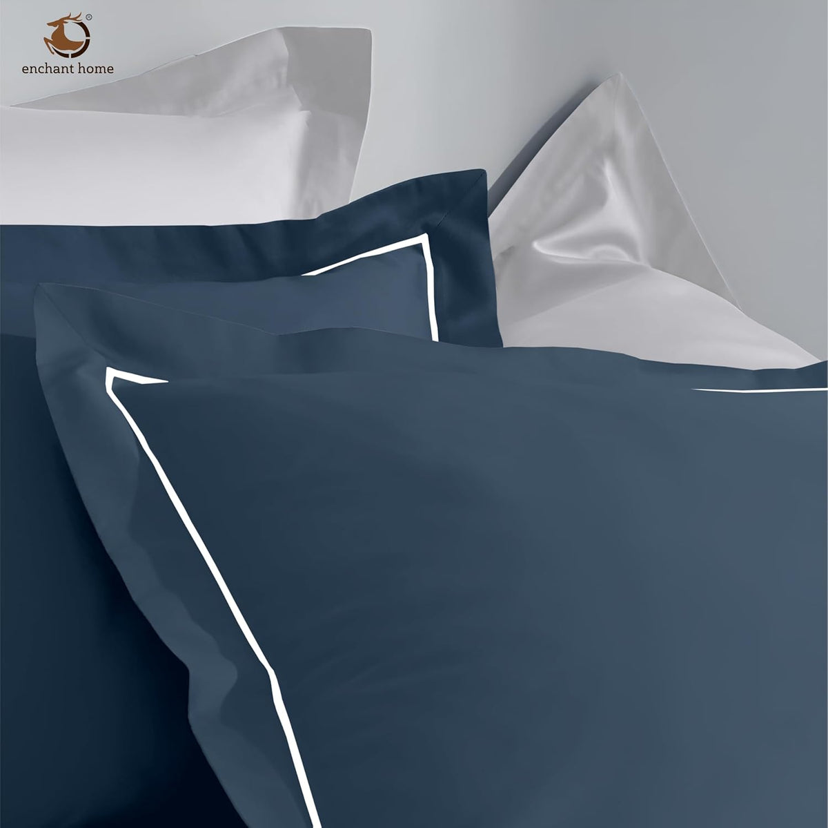 Pure Cotton 300 TC Solid Pillow Cover Set - Navy Blue