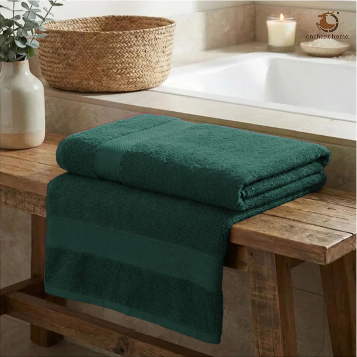 Pure Cotton Terry Bath Towel (29" x 59", Dark Green)