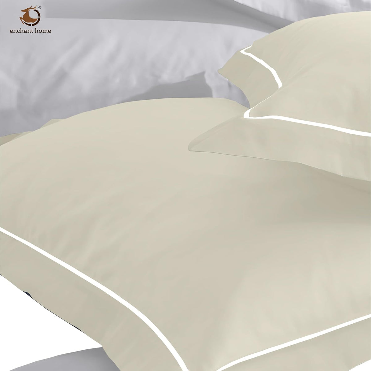 Pure Cotton 300 TC Solid Pillow Cover Set - Ivory
