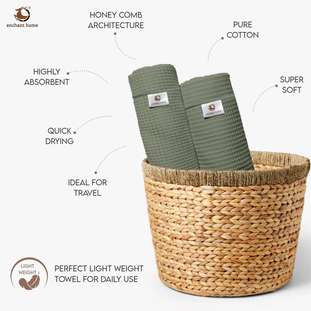 Pure Cotton Waffle Bath Towel - Sage Green